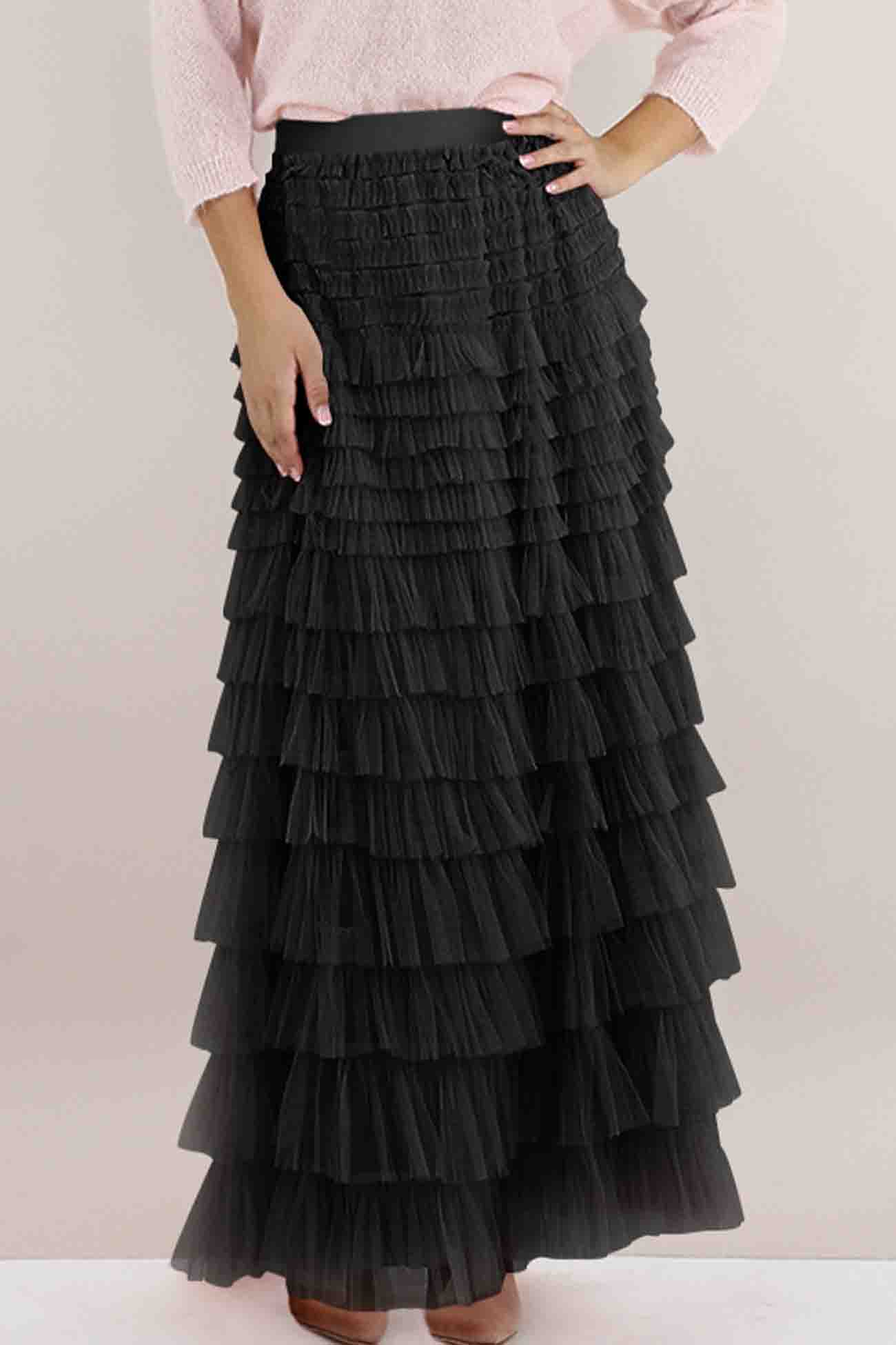 A-line Tiered Mesh Skirt