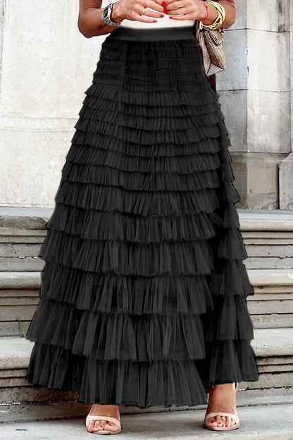 A-line Tiered Mesh Skirt