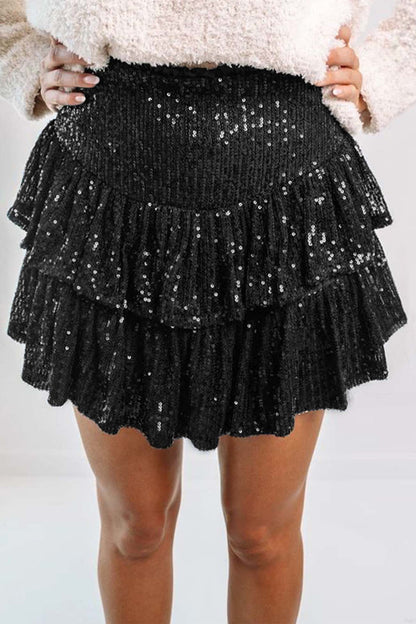 Mini Tiered Sequined Folded Skirt