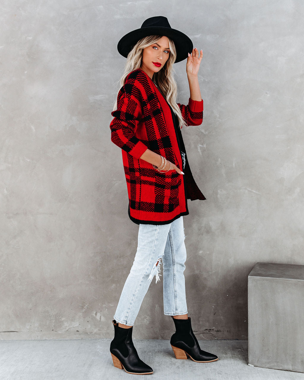 Black Rock Plaid Cardigan with Pockets