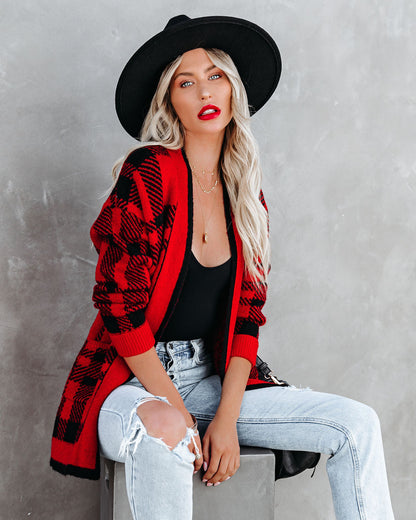 Black Rock Plaid Cardigan with Pockets