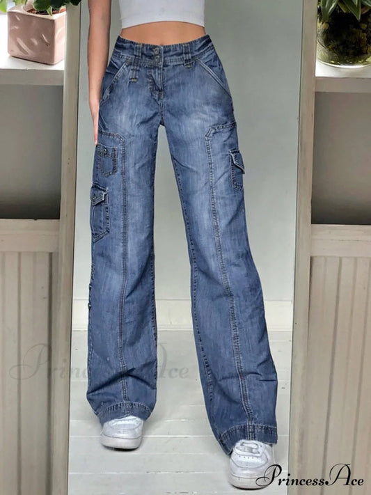 Bleached Painted Graceful Boyfriend Jeans Blue / S Cargo