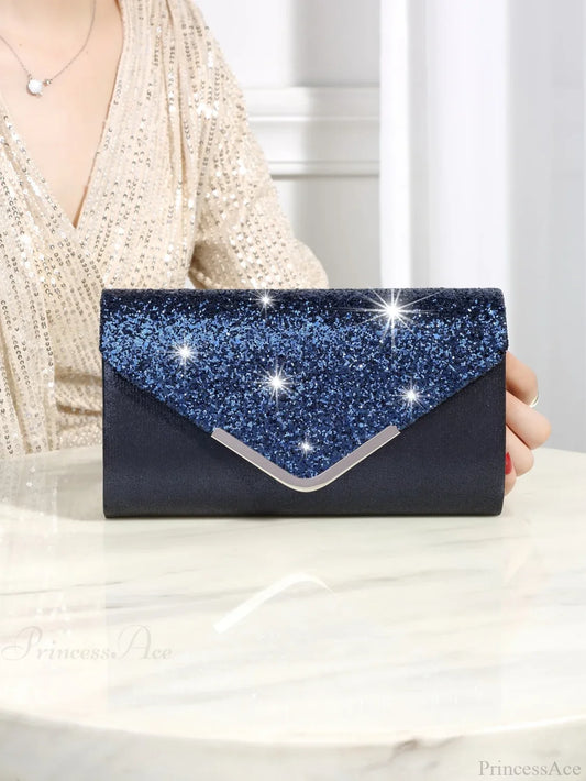 Bling Shiny Elegant Envelope Clutch Party Wedding Bag Blue clutchbag-250126