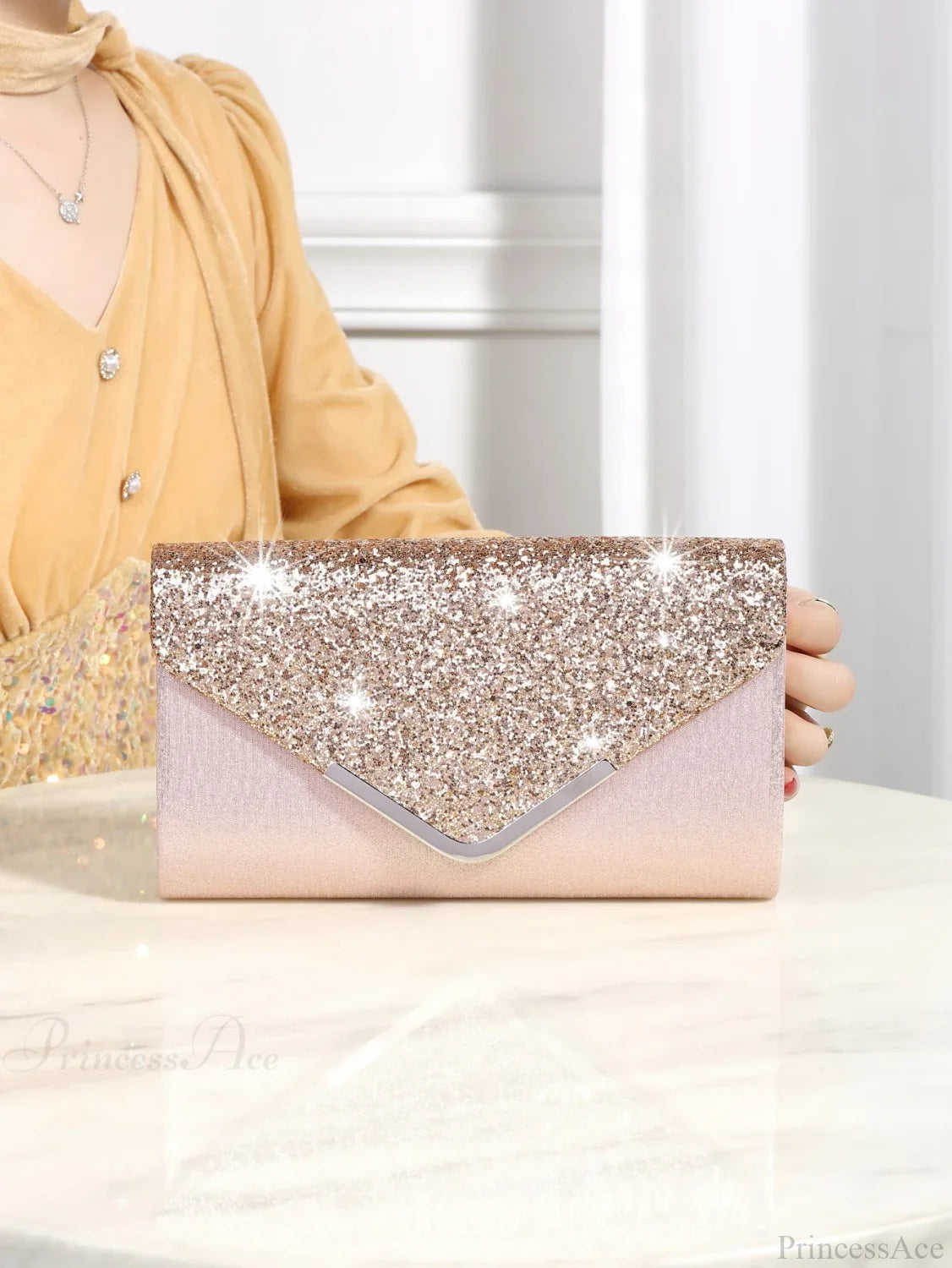 Bling Shiny Elegant Envelope Clutch Party Wedding Bag Pink clutchbag-250126