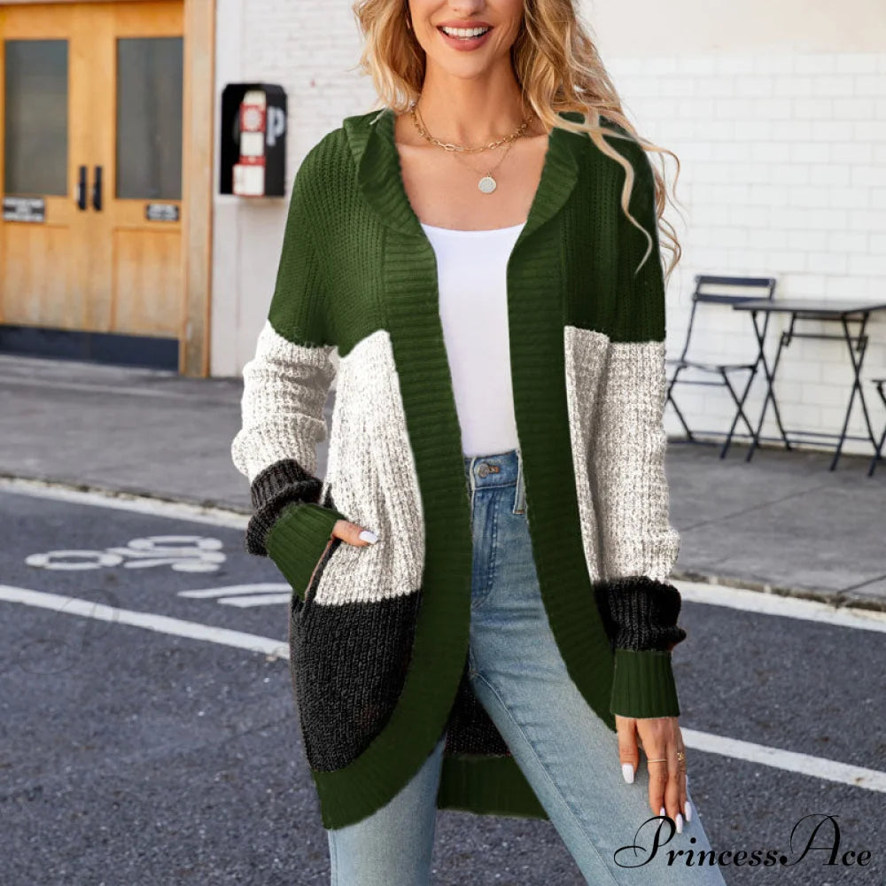 Casual Colour Block Cardigan Green best Best Sellings cardigan cardigans clothes Sale tops Topseller