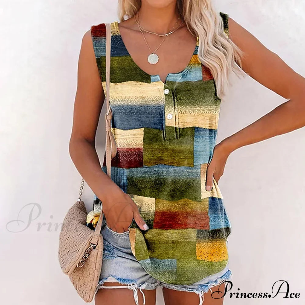 Block Retro Tank Color Top Blouses