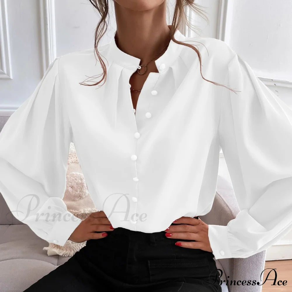 Bishop Sleeve Button Up Blouse White __stock:200 clothes refund_fee:1200 tops