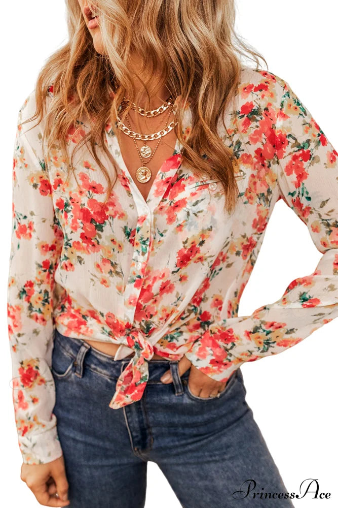 Blouse Chest Flowered Design With Pocket Tops