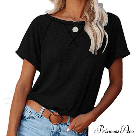 Women's Short Sleeve Raglan Crewneck T Shirts Black __stock:200 clothes refund_fee:800 tops