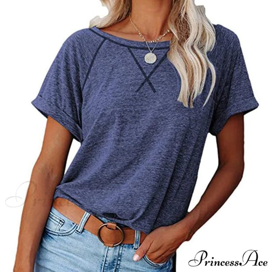 Women's Short Sleeve Raglan Crewneck T Shirts Blue __stock:200 clothes refund_fee:800 tops