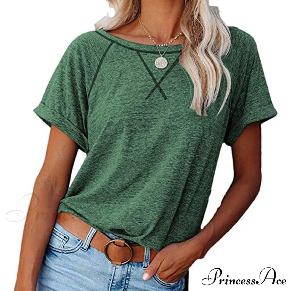 Women's Short Sleeve Raglan Crewneck T Shirts Green __stock:200 clothes refund_fee:800 tops