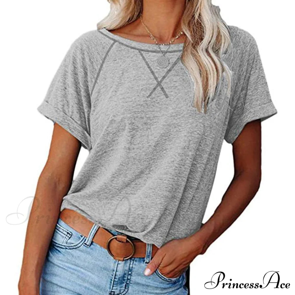 Women's Short Sleeve Raglan Crewneck T Shirts Light Gray __stock:200 clothes refund_fee:800 tops