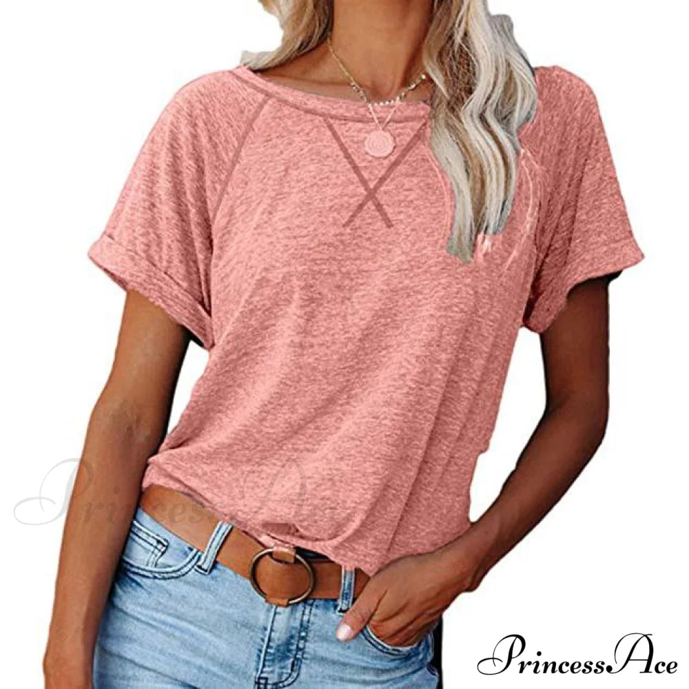 Women's Short Sleeve Raglan Crewneck T Shirts Pink __stock:200 clothes refund_fee:800 tops