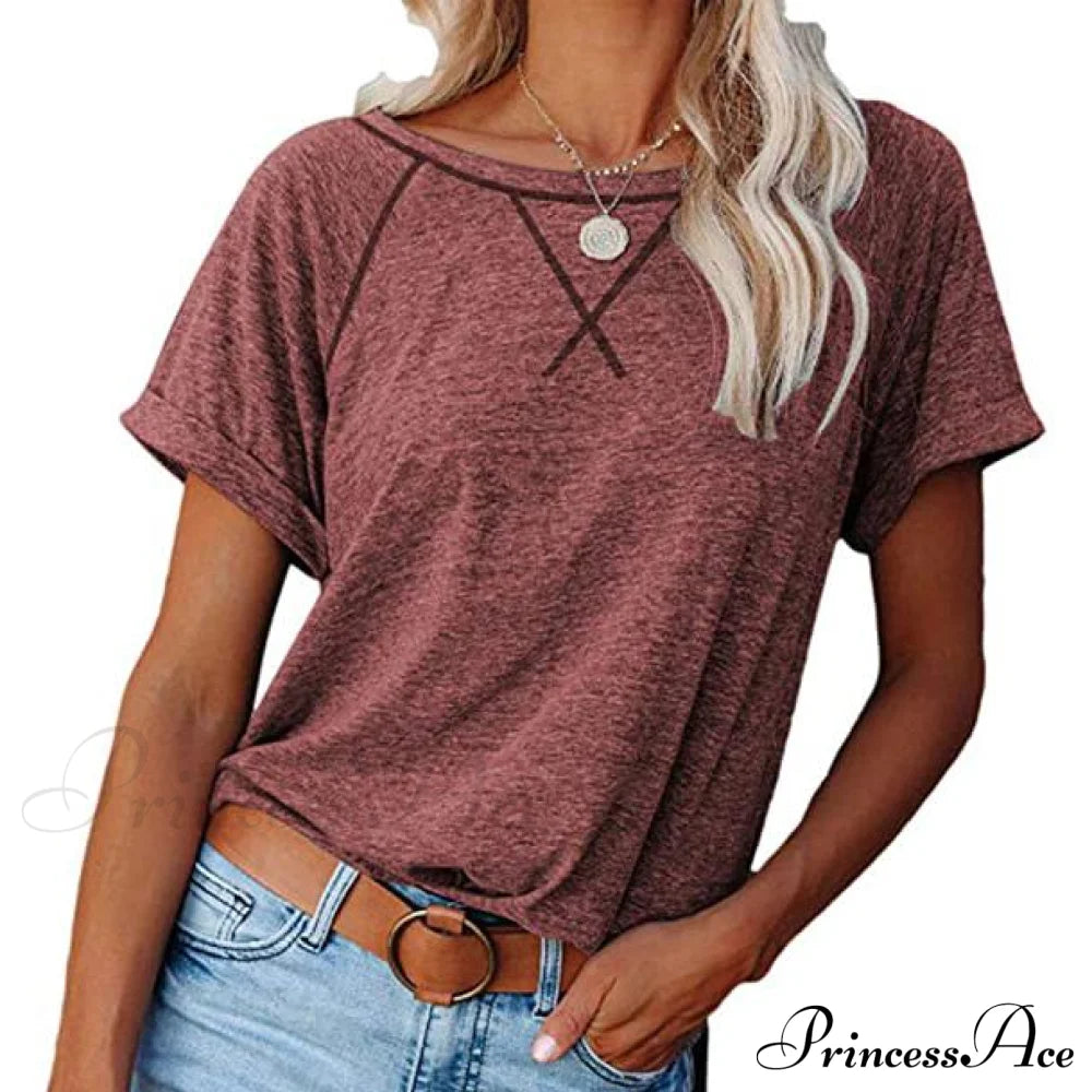 Women's Short Sleeve Raglan Crewneck T Shirts Wine __stock:200 clothes refund_fee:800 tops