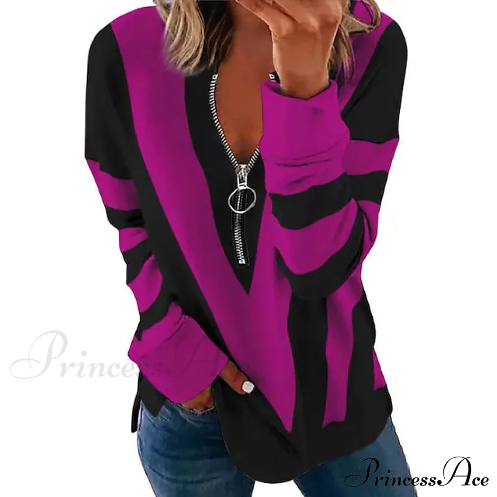 Women's Zip Shirt Long Sleeve Purple __stock:200 clothes refund_fee:1200 tops