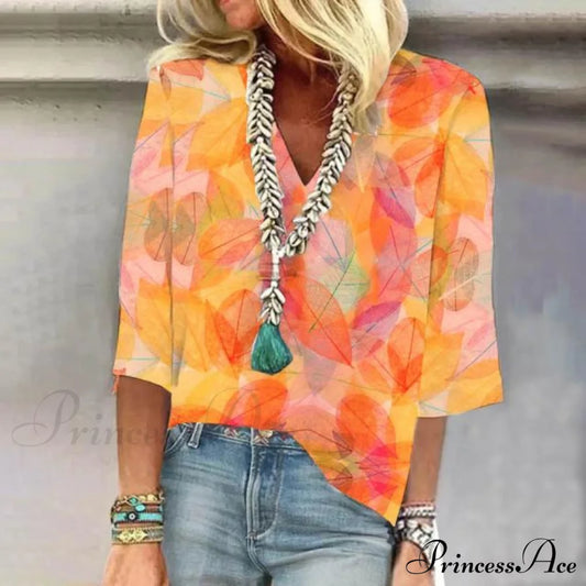 Blouse In Colorful Design Foliage Blouses