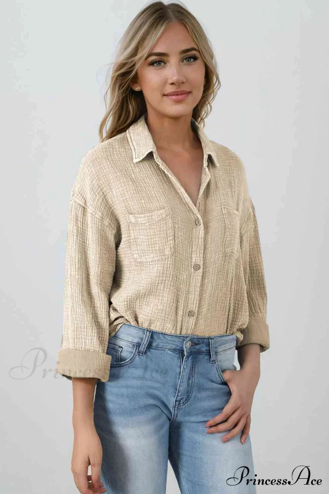 Blouse Textured With Buttons Clothes