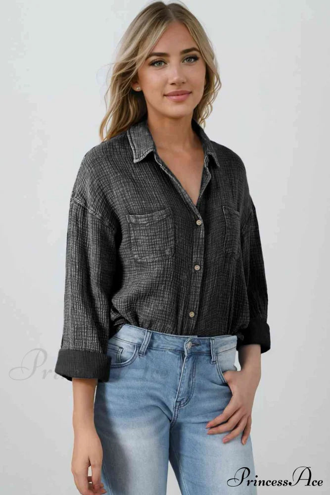 Blouse Textured With Buttons Clothes