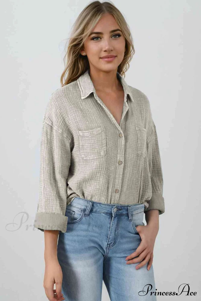 Blouse Textured With Buttons Clothes