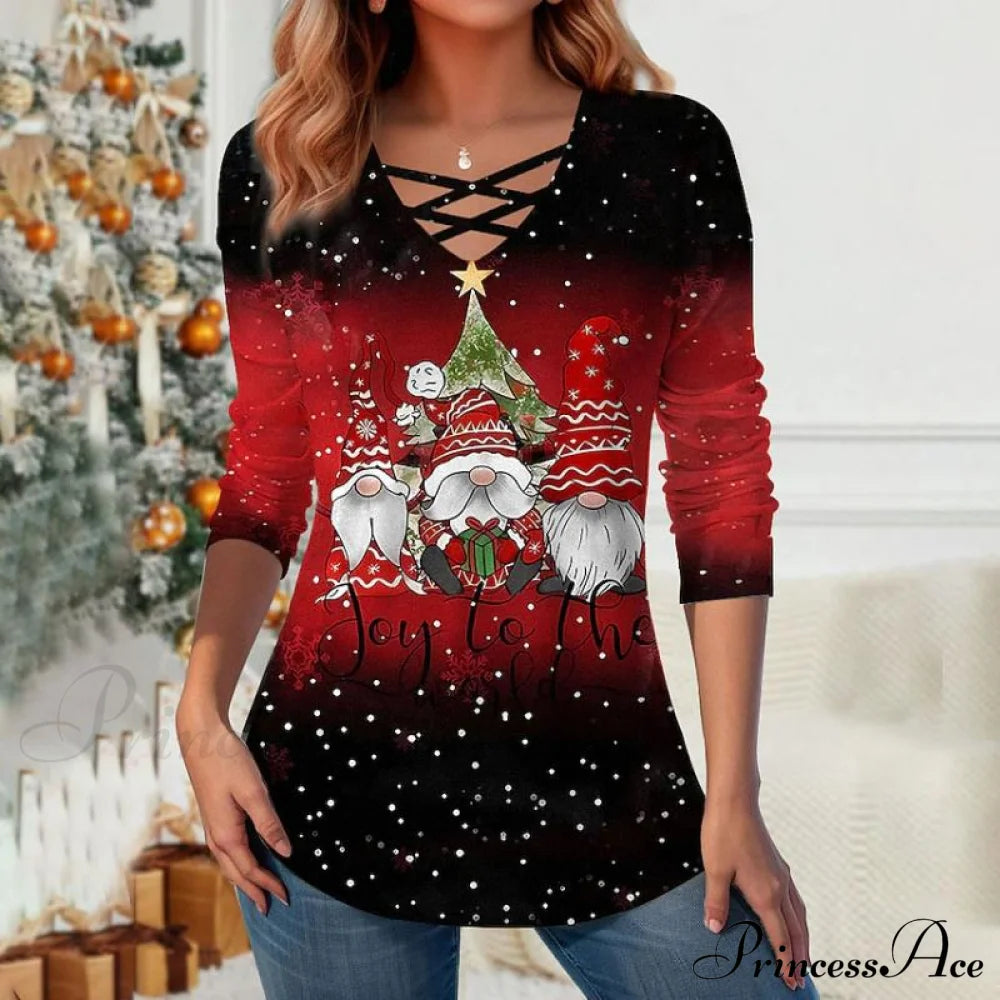 Blouse With Gradient Christmas Design Blouses