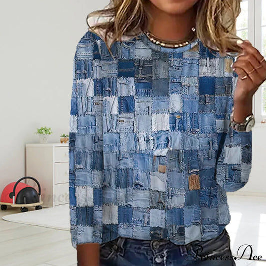 Blue Check T-Shirt Blouses