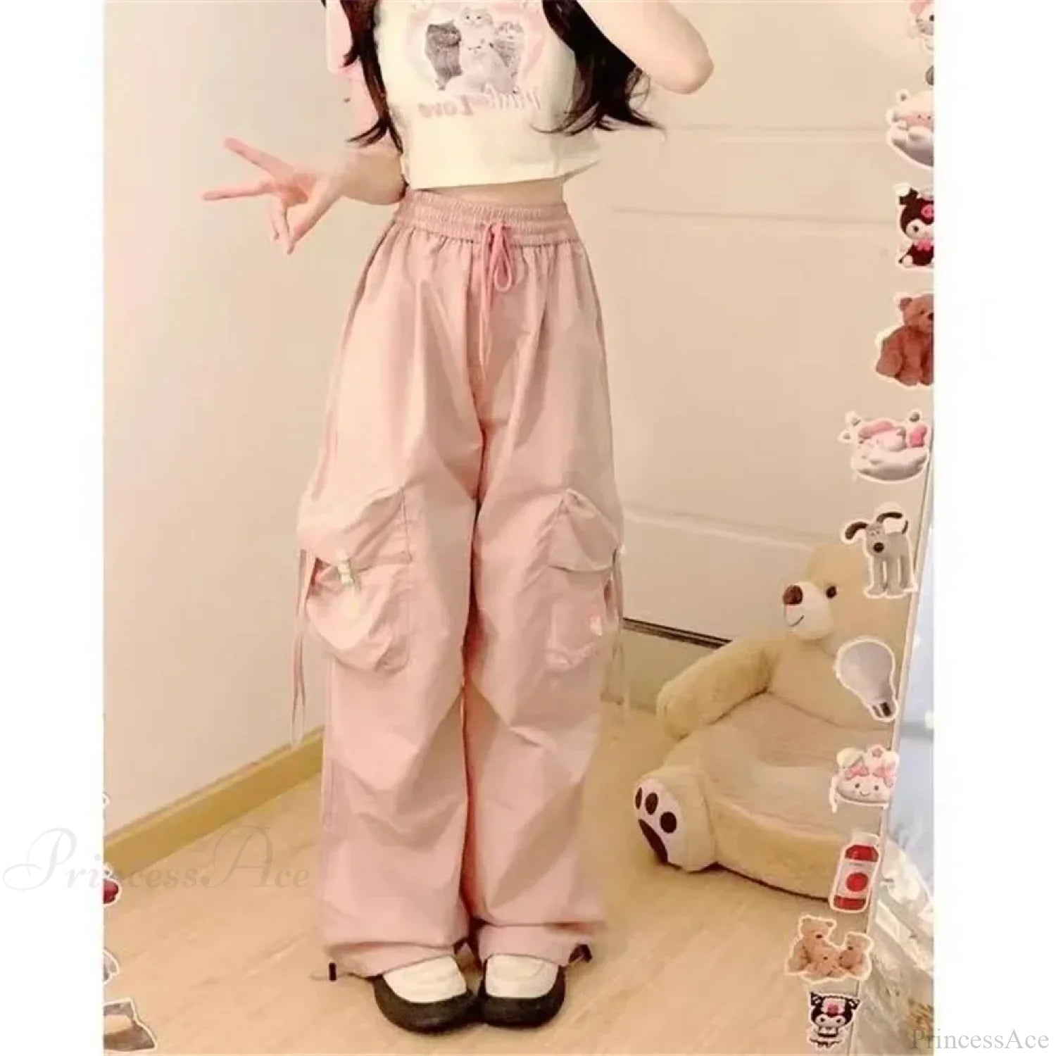 Blue Sweet Embroidered Casual Japanese Trend Pant Pink / XS pant-250223