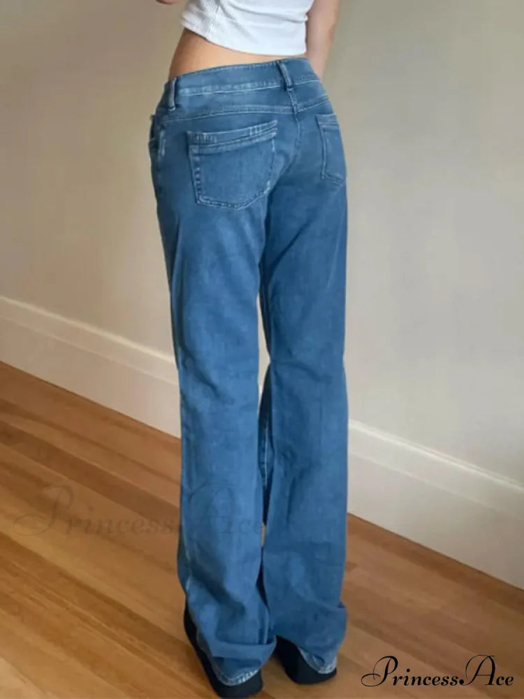 Blue Wash Distressed Trendy Stretch Flare Jeans Boyfriend