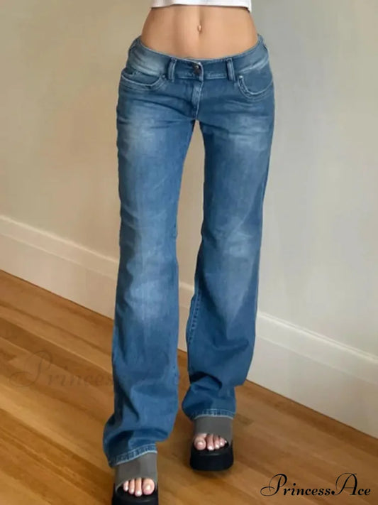 Blue Wash Distressed Trendy Stretch Flare Jeans / S Boyfriend