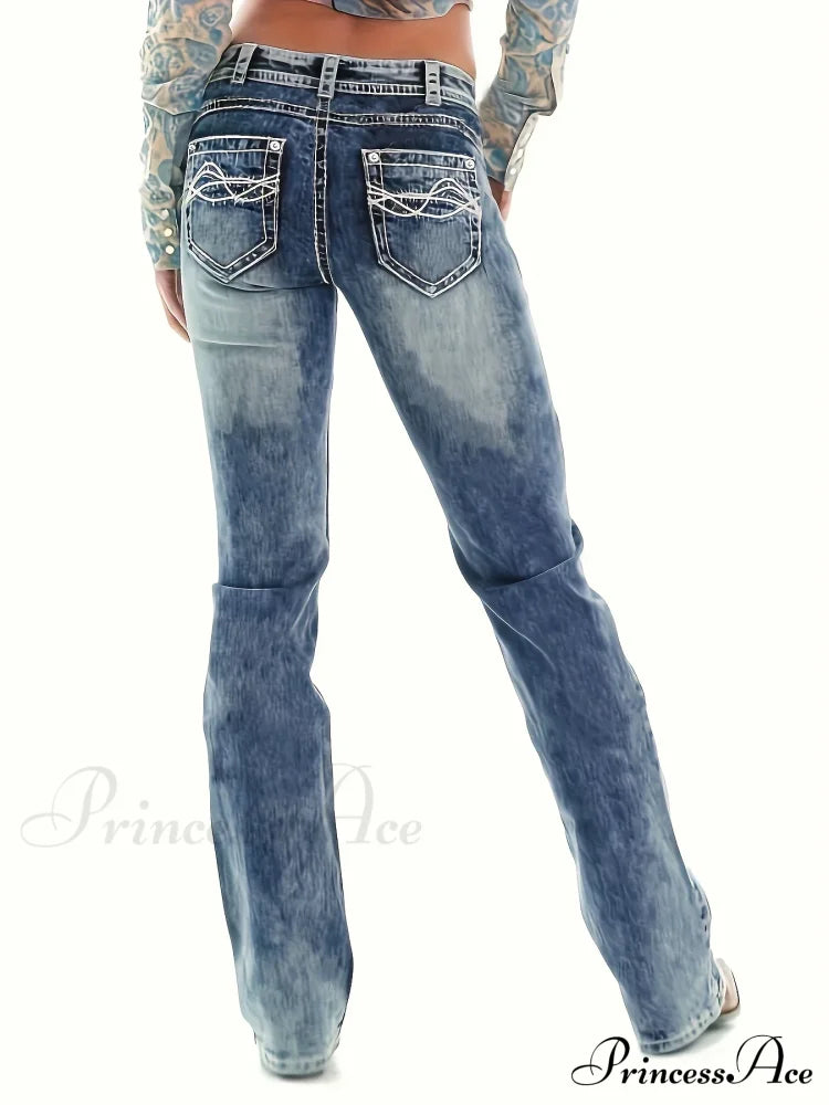 Blue Washed Casual Tight Slim Fit Mid Stretch Slant Pockets Skinny Denim Jean