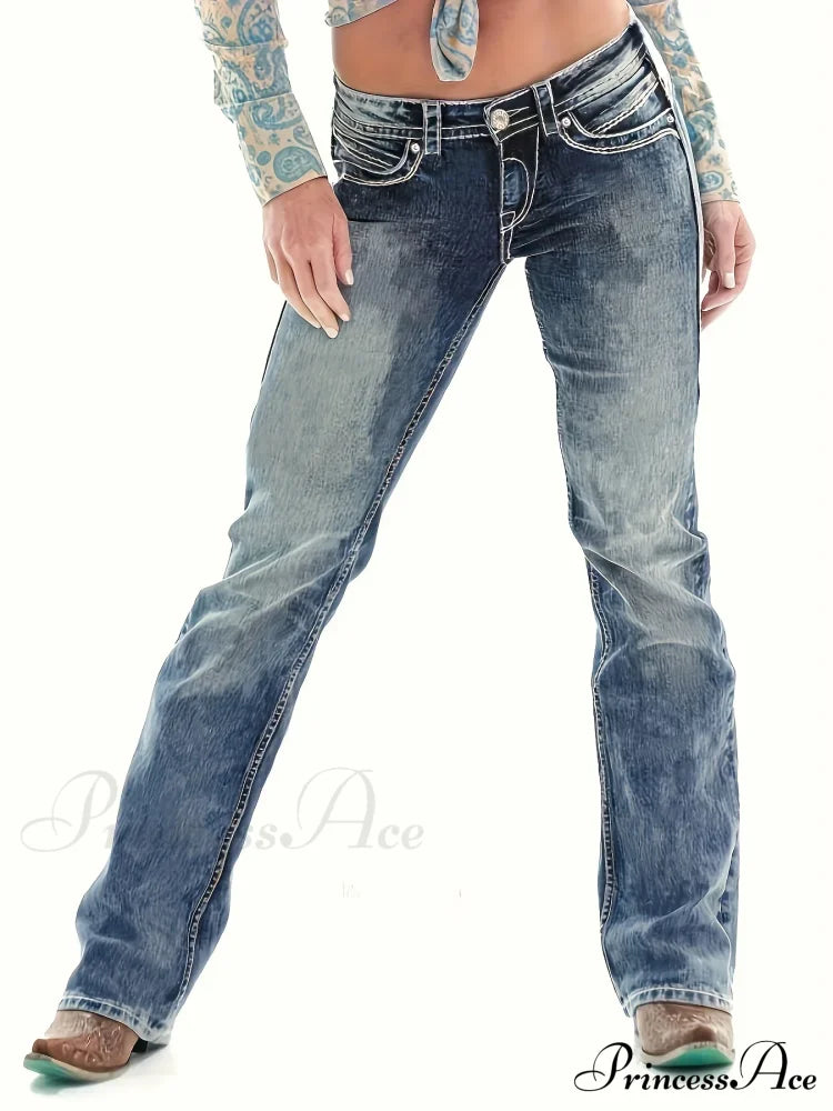 Blue Washed Casual Tight Slim Fit Mid Stretch Slant Pockets Skinny Denim Jean