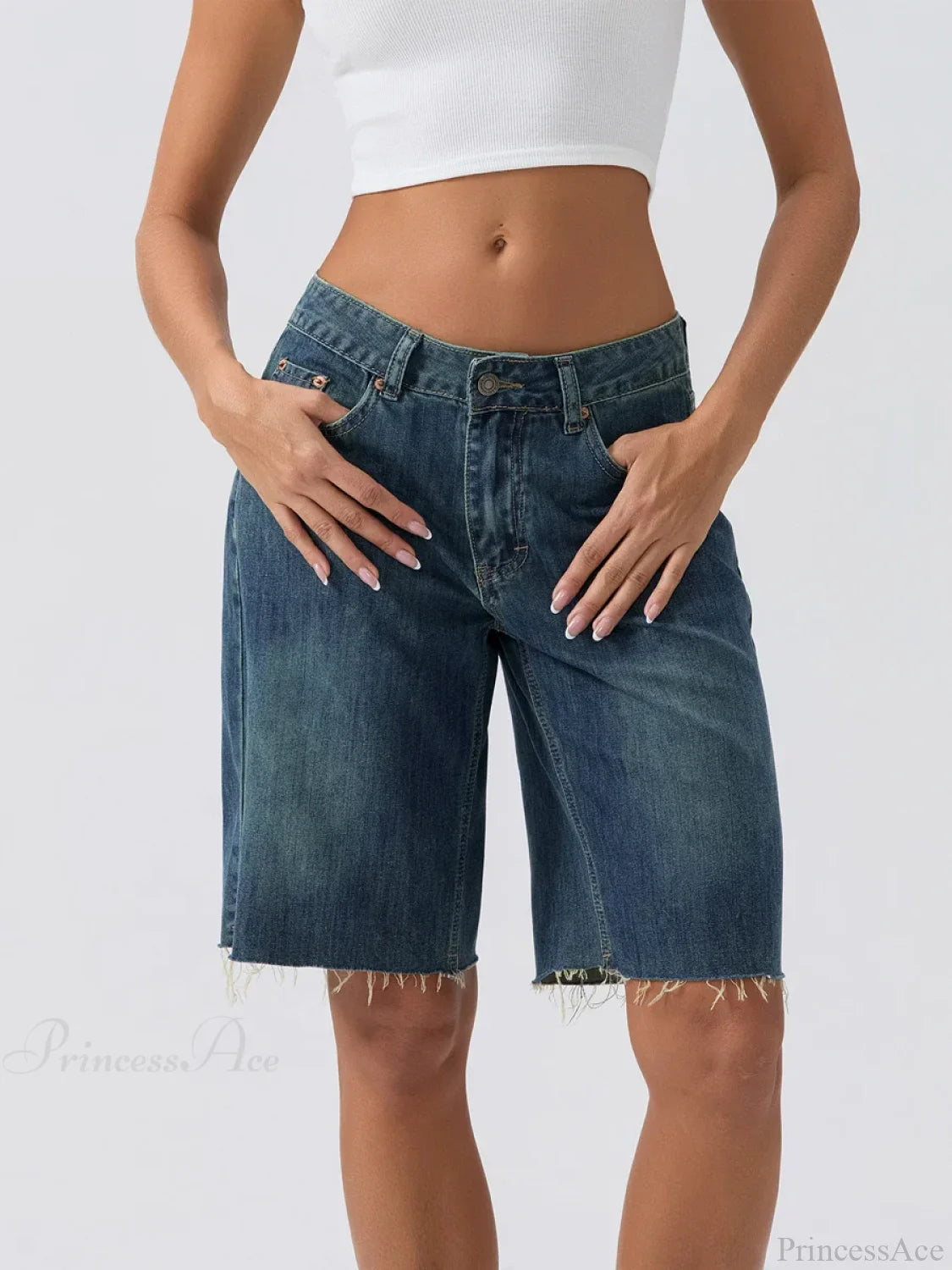 Blue Wide-Leg Denim Short short-250223