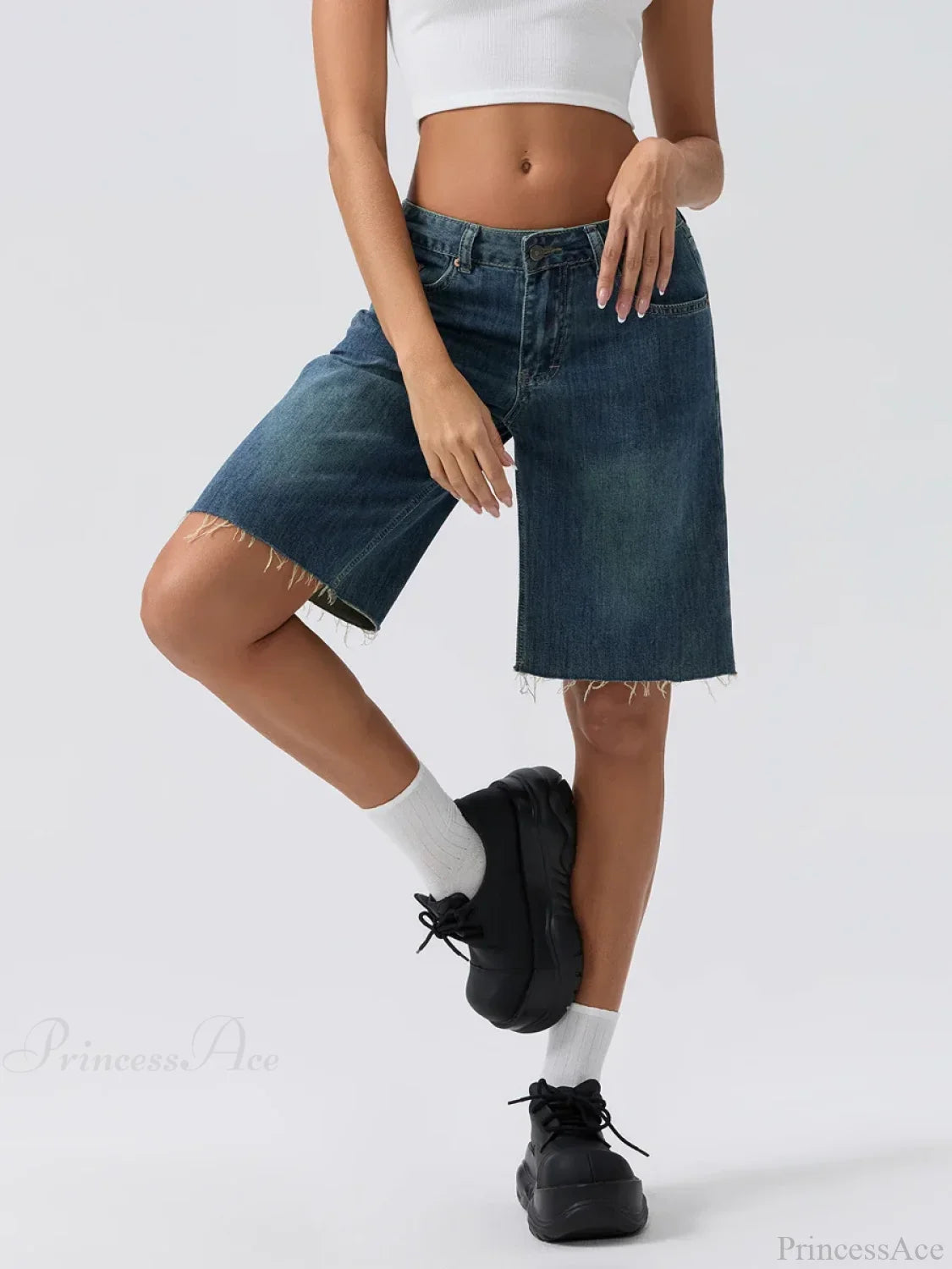 Blue Wide-Leg Denim Short short-250223