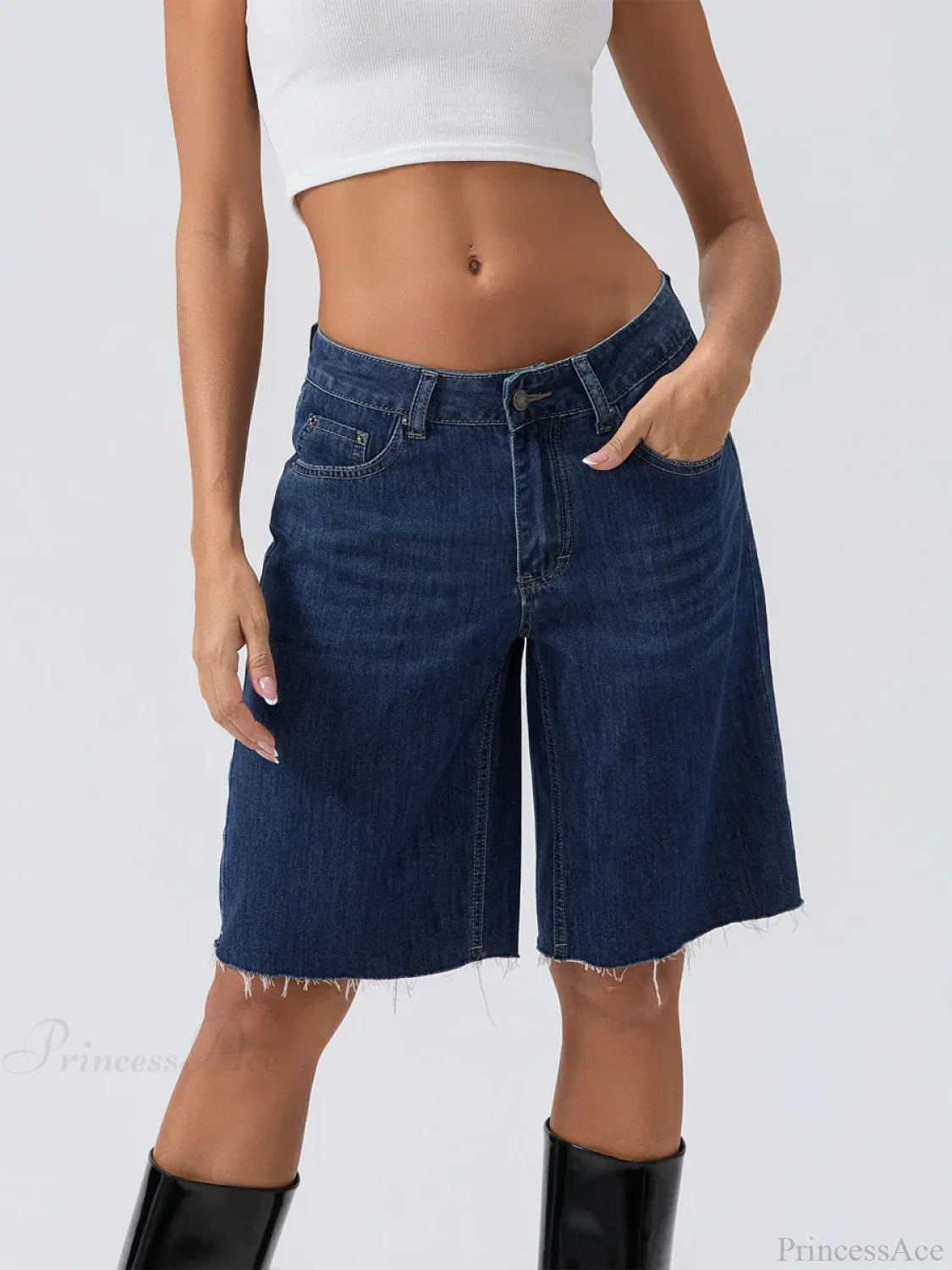 Blue Wide-Leg Denim Short short-250223