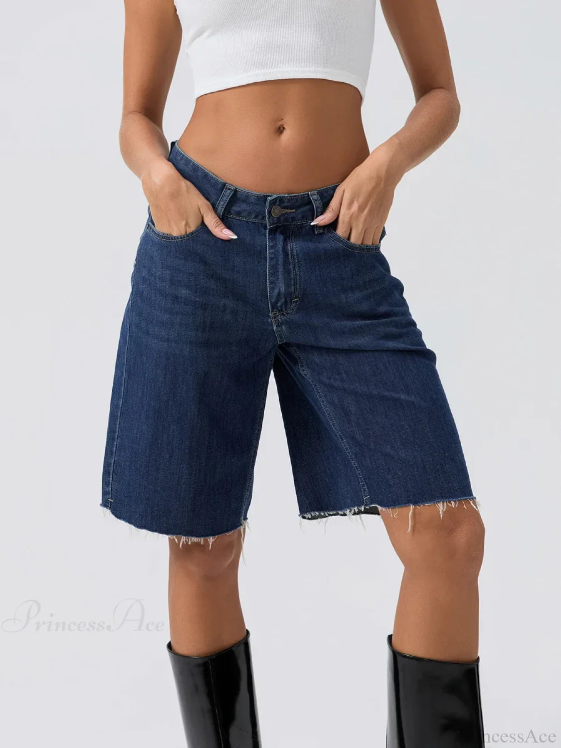 Blue Wide-Leg Denim Short navy blue / S short-250223