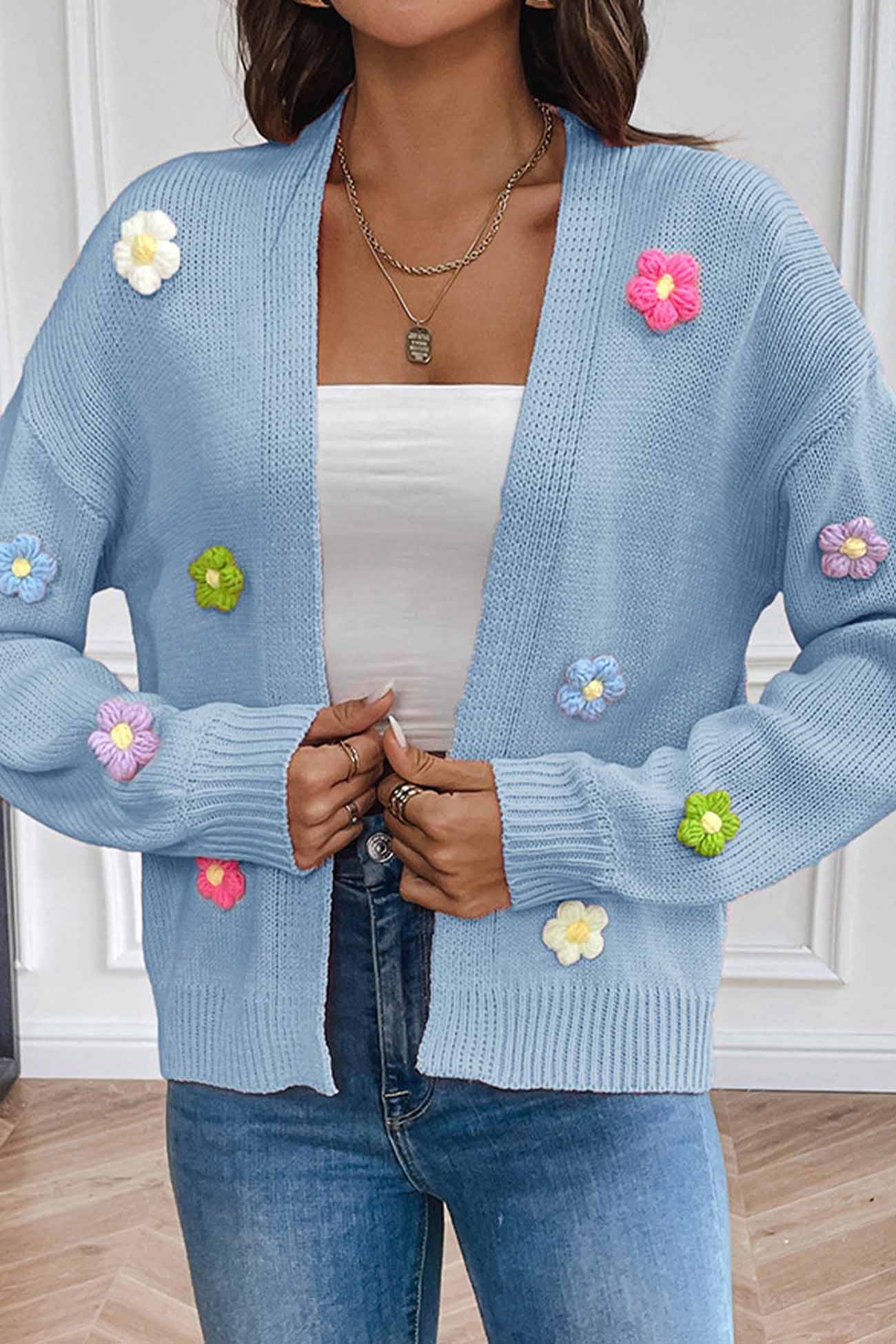 Floral Knitted Long Sleeve Cardigan