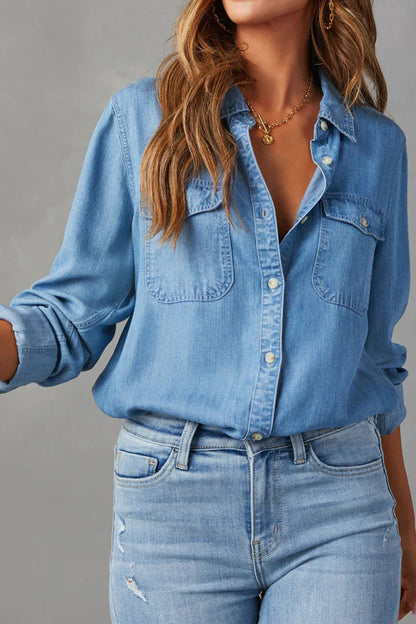 Denim Button-Up Blouse