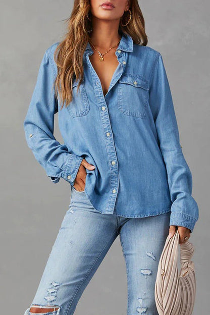 Denim Button-Up Blouse