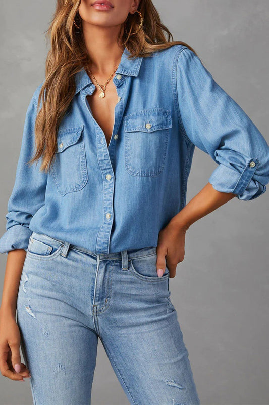 Denim Button-Up Blouse