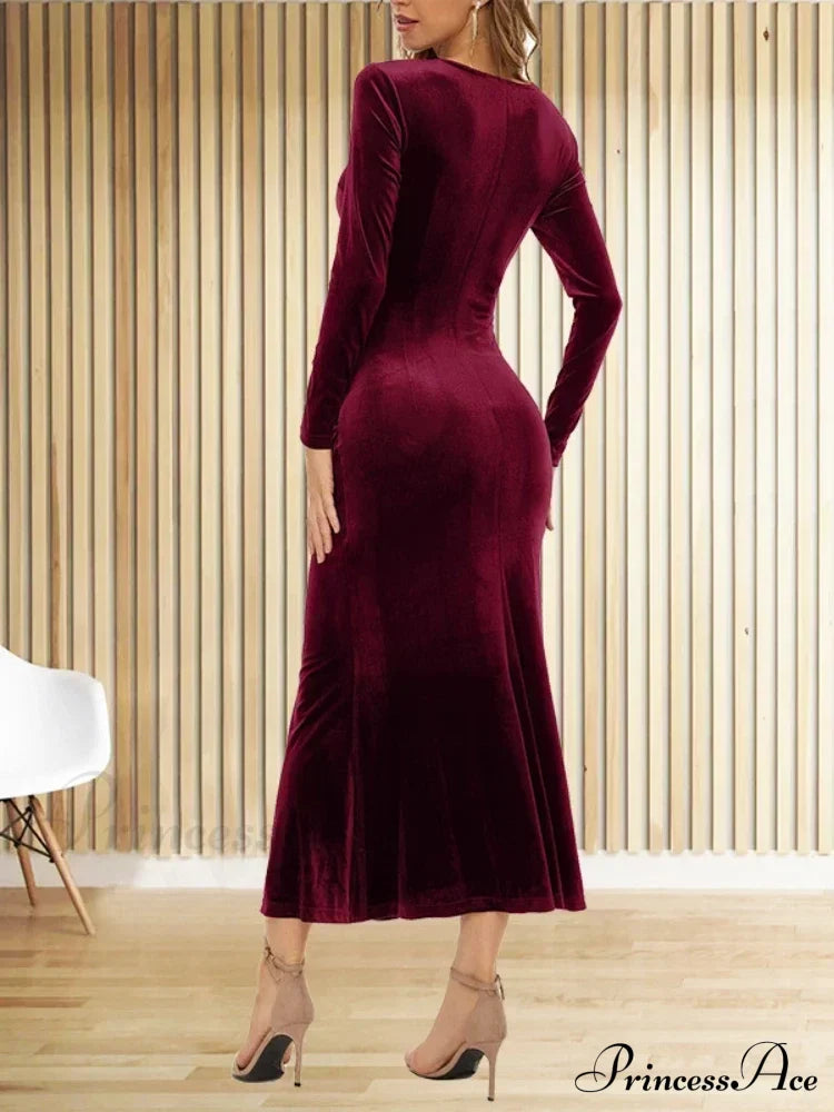 Bodycon V-Neck Wrap Slim Fishtail Evening Maxi Dress