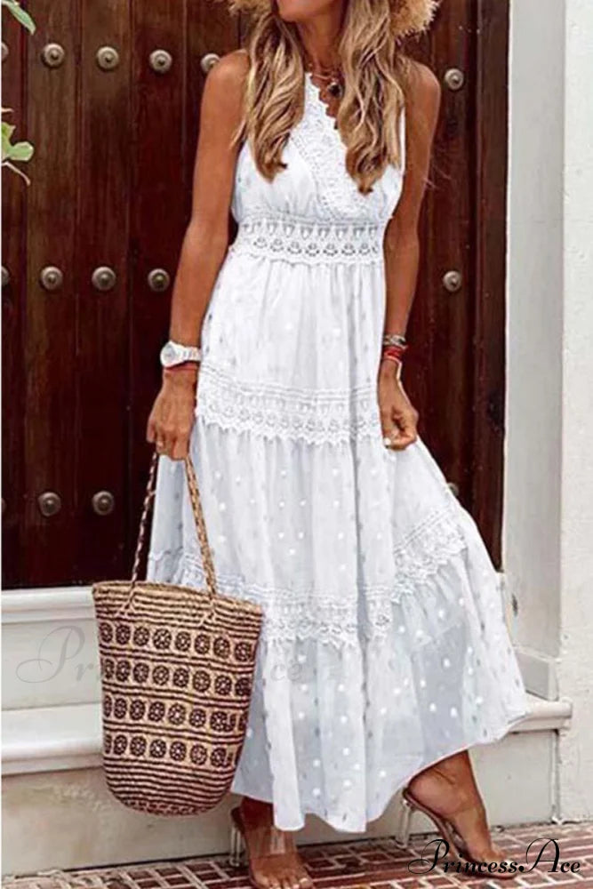 Bohemian Beach Graceful Maxi Dress White / S