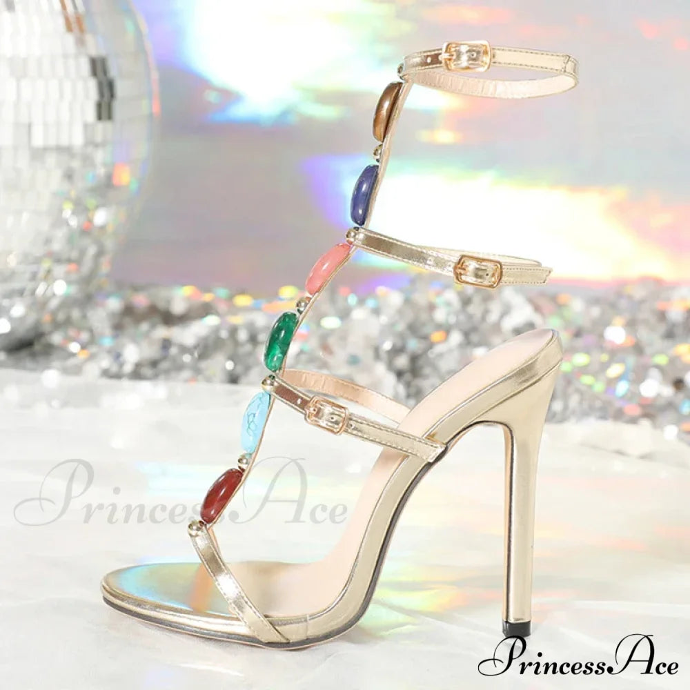 Bohemian Colourful Gem Strap Gladiator High Heels Open-Toe Wedding Banquet Summerfashion Heel