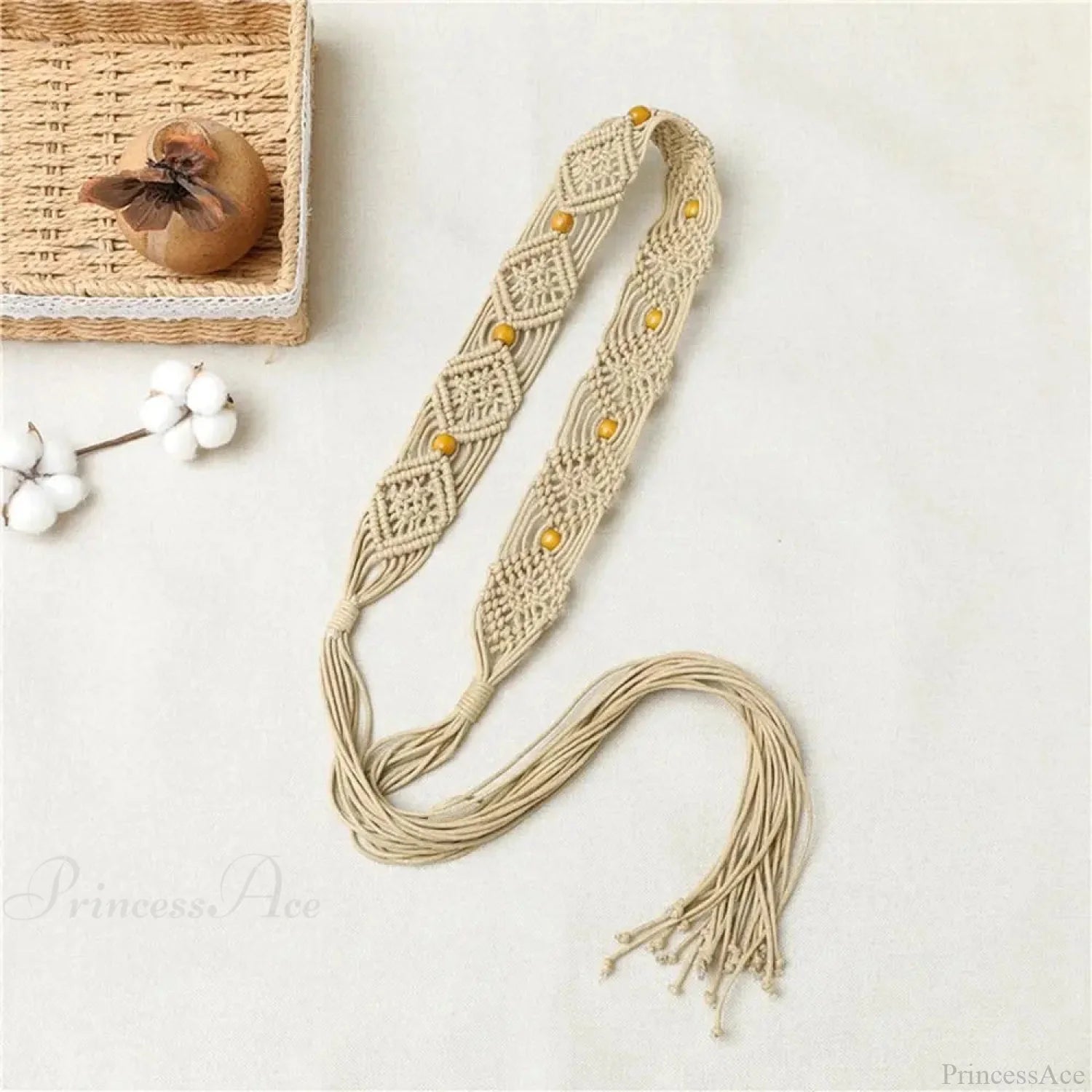 Bohemian Dark Beach Plaited Waist Cord Belt beige