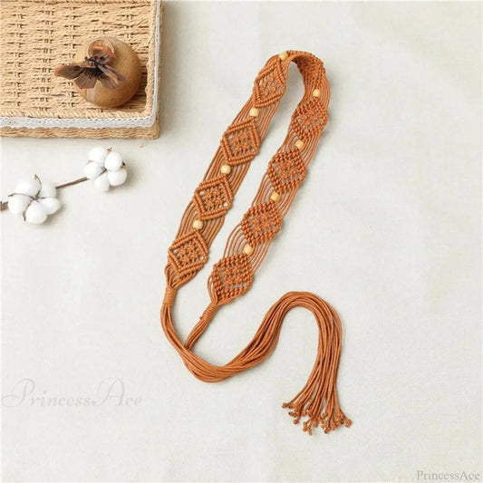 Bohemian Dark Beach Plaited Waist Cord Belt orange