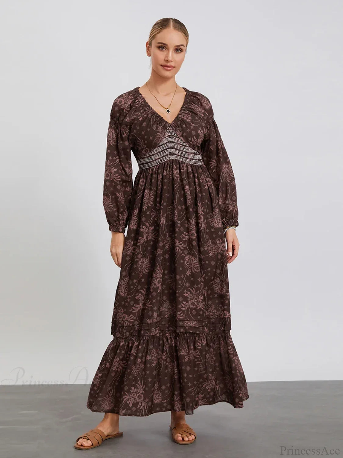 Bohemian Floral Print Puff Sleeve Swing Floral Dress BLACK2 / S floraldress-250126