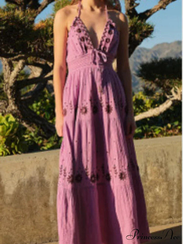 Bohemian Flower Birthday Beach Holiday Boho Dress Pink / S