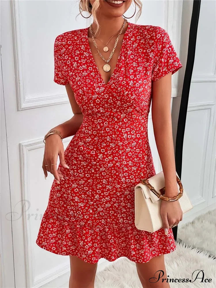 Bohemian Flower Summer Short Women Boho Dress