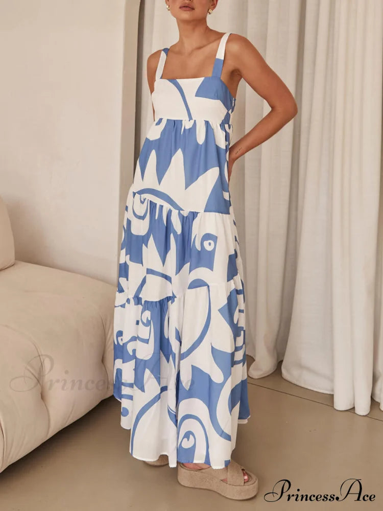 Bohemian Geometric Stylish Print Maxi Dress Blue / S Dresses