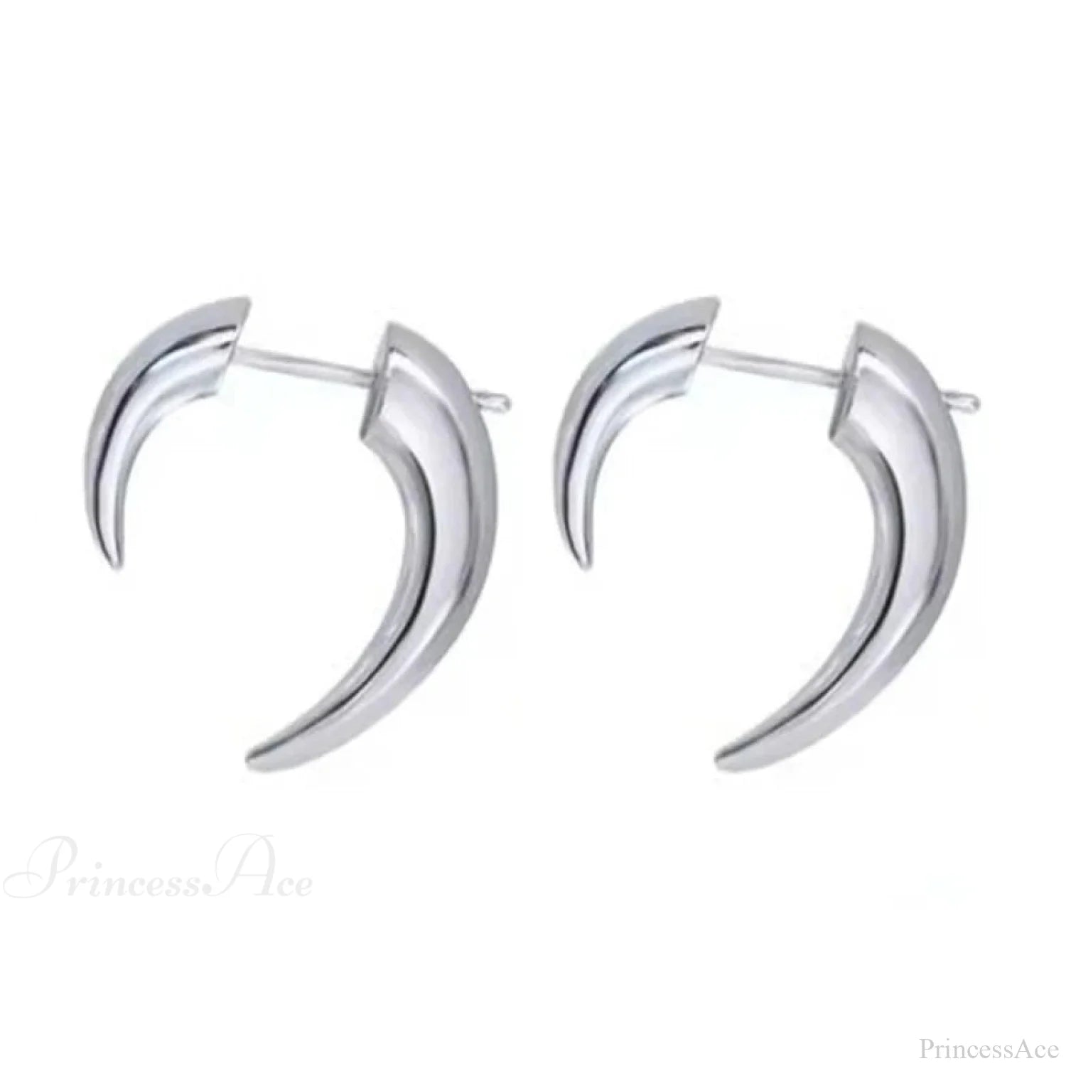 Bohemian Gilded Silvery Lunar Horn Stud Earring silver1