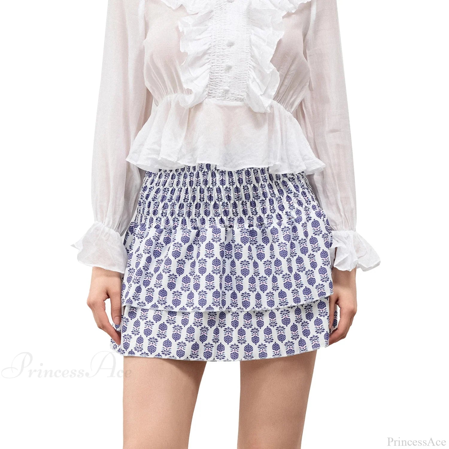 Bohemian Layered Ruffle Skirt Lake Blue / S skirts-250223