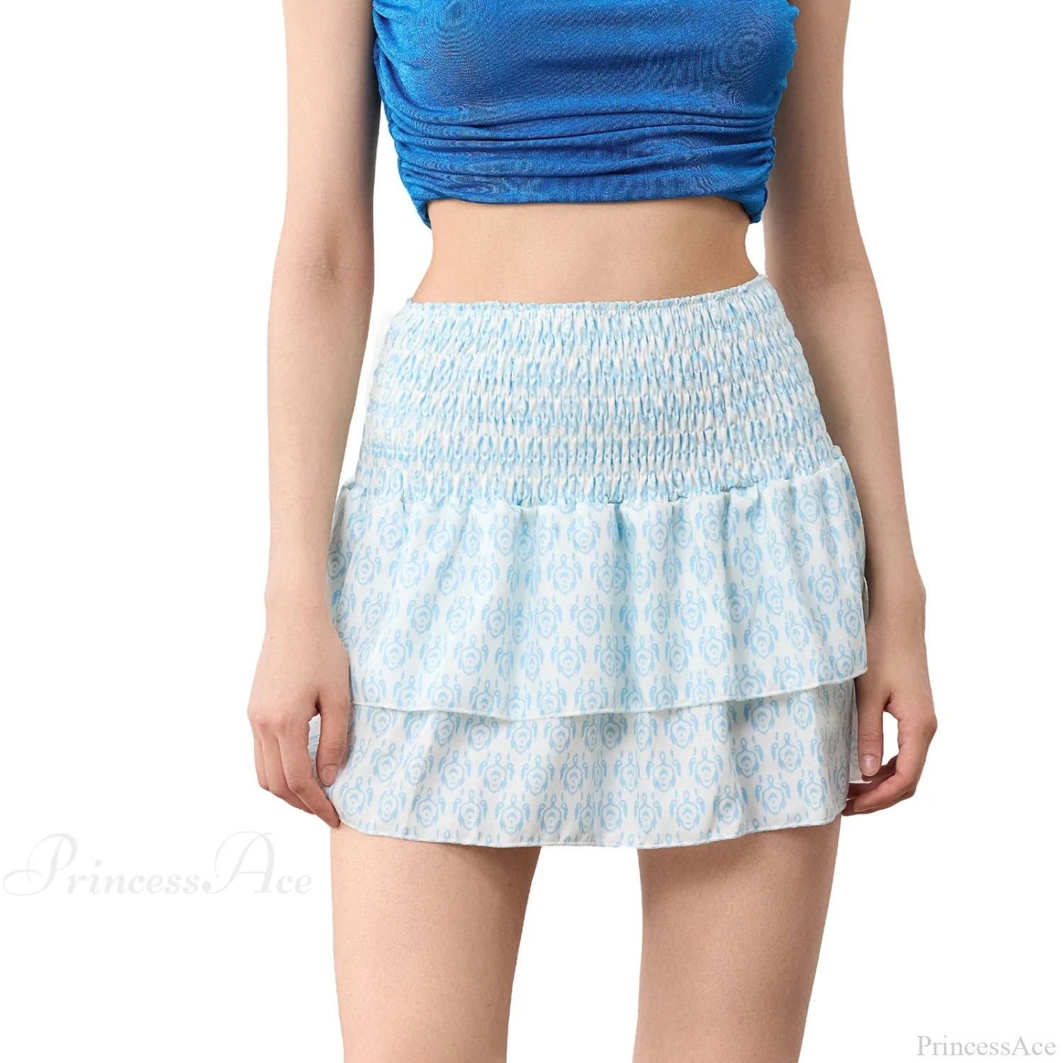 Bohemian Layered Ruffle Skirt Light Blue / S skirts-250223